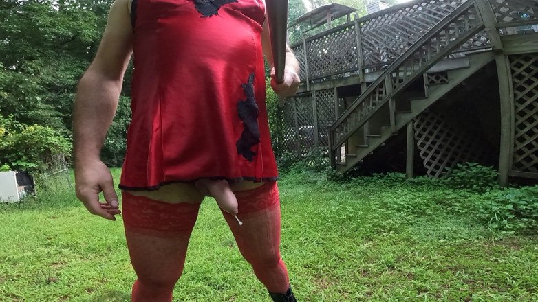 Jon Screcrow: Raw Unedited Crossdresser in Lingerie Outside