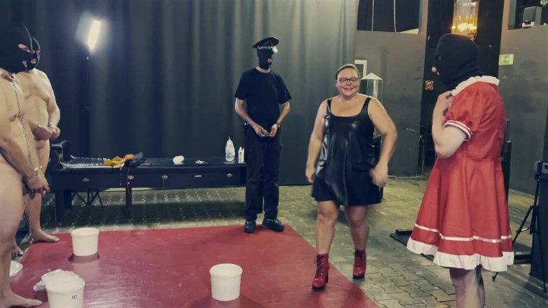 Mistress April: Dominatrix Mistress April - Three Slaves with One Whip!