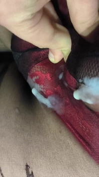 Juicy Cumshot Through Patterned Floral Pantyhose