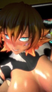 Anime Milk Girl faz anal enquanto segura sinais de vitória