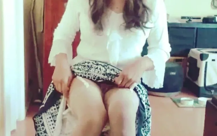 Jhazmeena: Modeling White Blouse Retro Skirt Showing Legs Stockings Garter Halfslip...