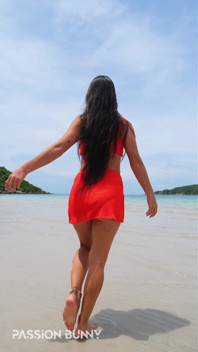 Orange Bikini Fun and Beauty Flashing on the Beach