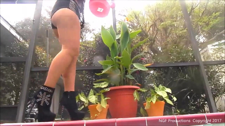 Nasty Girlfriends: Ankle boots legs and ass in daisy duke shorts