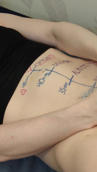 Body Writing, Belly Bulge with a Thrusting Dildo and Cumshot