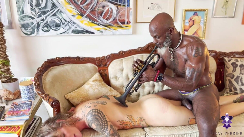 Gray Perrier: A Naked Trumpeter Fucks Trans Girl and Blows Her Ass