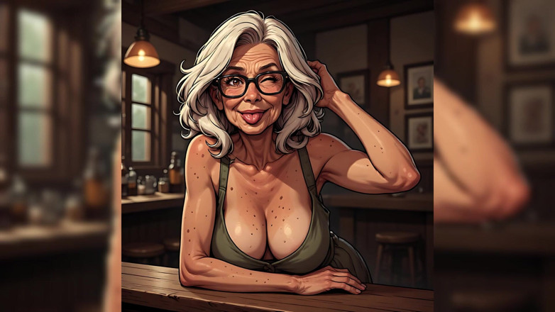 AI Porn: Donne mature nel bar (tette fuori arte dallo stile comico)