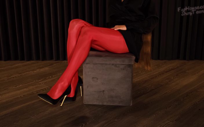 Shiny teens: 896 Glänzende rote strumpfhosen und schwarzes seidenkleid