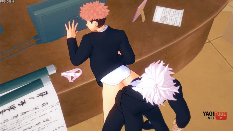 Yaoitube: Jujutsu kaisen yaoi - yuuji dientot sama gojo di atas meja