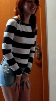 Skinny Redhead Pee in Her Short Jeans