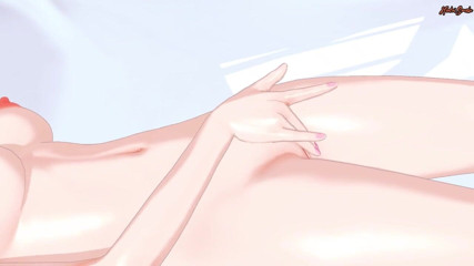 Hentai Smash: Rem rubs and fingers her pussy outside until she orgasms -...