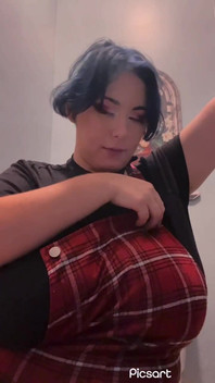 Busty Blue-haired Girl Smoking