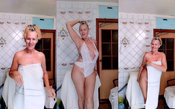 Lukerya: Quente dona de casa Lukerya em lingerie de renda branca