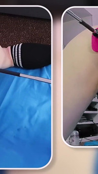 Fabulosa máquina de foder anal com vibrador fodendo em gaiola de castidade
