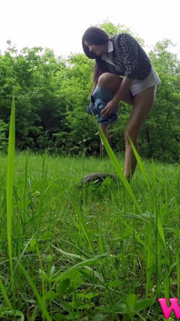 Shy Brunette Pee Outdoor and Rubs Her Wet Pussy and Pee on a Rock