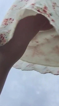 Look Under the Skirt. Hot Pussy Without Panties Walks in the Park.