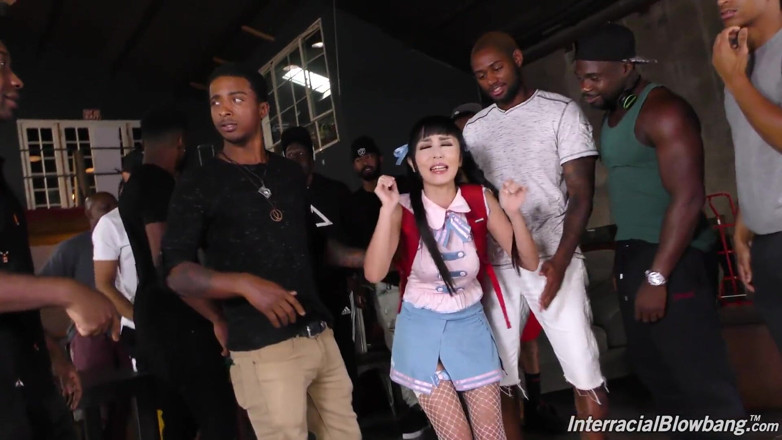Interracial Blowbang: Marica Hase's cosplay session turns rough face fucking