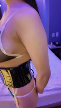 I Cup Gravure Beauty in Corset and Garters Takes Deep Thrusts Before a Rich Creampie Finish