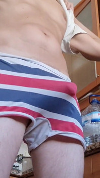 Showing off My Boxers and Bulge in the Kitchen