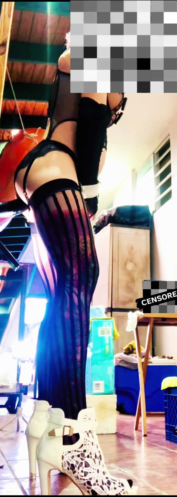 Benito414: Transsexuală sexy în ciorapi negri călărește un vibrator anal la perete