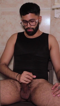 Camilo Brown Intensely Edging His Big Cock Shooting His Cum Multiple Times and Squirting on His Black Shirt