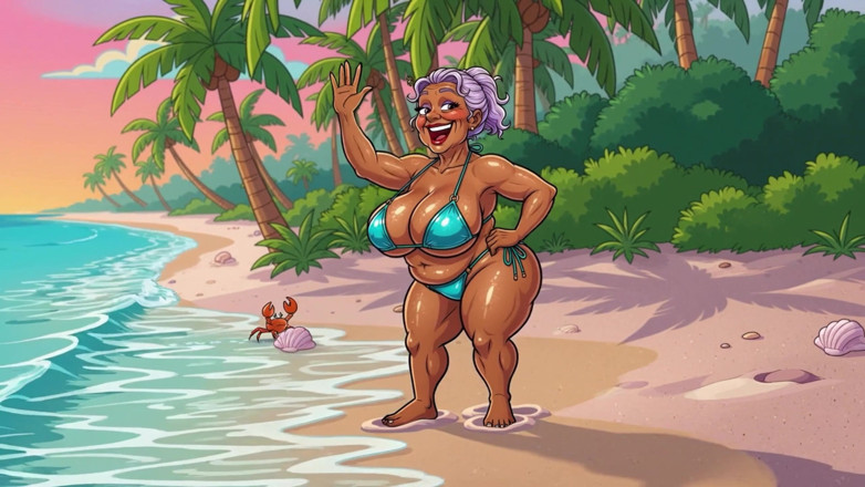 Huge Boobs: Formosa nonna con tette enormi provocante sulla spiaggia - nuovo stile...