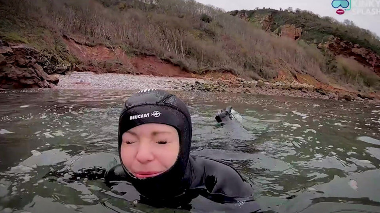 UKCuteGirl Lucy Lauren: Thick 8mm Wetsuit Struggle & Sea Splash