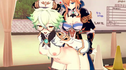 Hentai Smash: Futa Jean bir masada Sucrose'yi sikiyor ve midesine boşalıyor - Genshin çarpma...