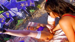 LesbianFantasies: Venkovní lesbické holky v sexy prádle