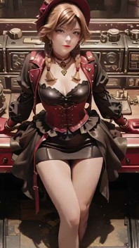 Steampunk Düşes! Kızıl saçlı mekanik kız vites salonunda azdırıyor.