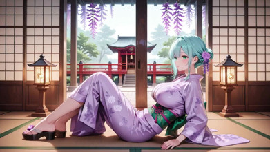 Purple Kimono Goddess! Can't Handle the Wetness Under the Red Torii Gate