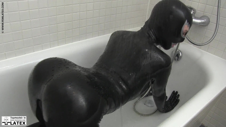 Fem Latex: Celé tělo catsuit sprchování