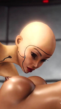 Rahsia kawasan 51. Awek 3D Android bermain dengan eboni seksi di makmal