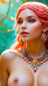 Une belle elfe nue à gros nichons avec une cerise africaine