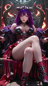 Reine démoniaque aux cheveux violets ! Fête interdite sur le trône de Magma, armure rouge-noire accrochée à la peau torride !