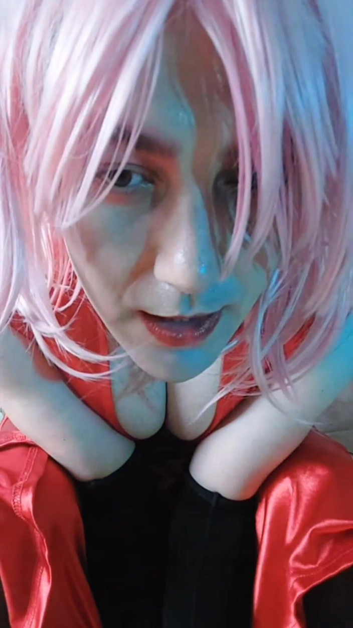 Kitty_Cross: Red Dressed Sexy Cute Young Femboy with Pretty Boobs