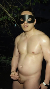 Flexing and Jerking off at Night by the Lake