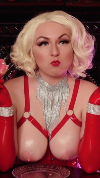 Sexy Hot Blonde MILF Eating Donuts - Food Fetish in Latex Rubber Opera Long Gloves
