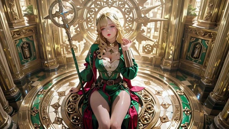 Seraphina Vale: Блондинка королева ангела! Священні на колінах у Великому соборі, зелений халат ледве ховає свої м'які вигини