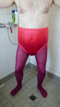 Incontinence Fun in Hot Pantyhose and Rubber Pants