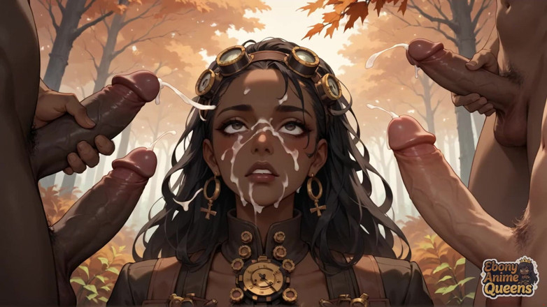 Ebony Anime Queens: Ciesz się ustną przyjemnością z niechlujną ciemnością mega-dziwką w jesiennym...