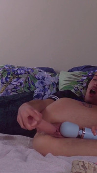 Ftm Wearing Sneakers Fucks His Pussy with 8 Inch Dildo