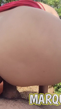 Hotmilf in Red Assfucked and Creampied by the Garden