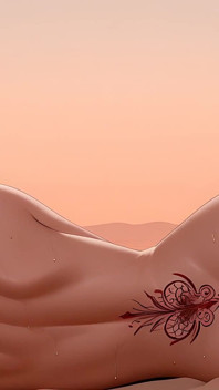 Mesmerizing Nude Futanari with Purple Eyes Teased by Handsome Man in Moonlit Desert