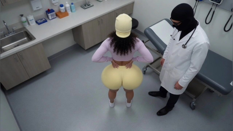 Animate golden: Zierlicher dicker arsch in engen gelben shorts und gelbem tanga