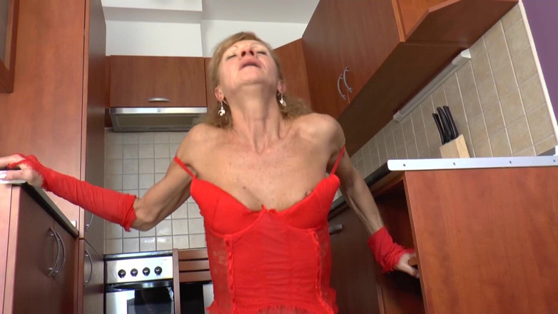 Mature Climax - 100% Mature Videos: Granny in red lingerie fucking in the kitchen
