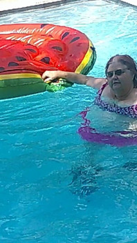 Short Video of BBW Nurse Vicki Floating on Her Huge Watermelon