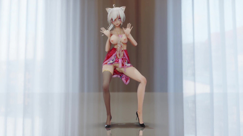 MikuMotion: Čokoládový krém Cheongsam; Černé punčochy; Vysoké podpatky s červenou podpatky