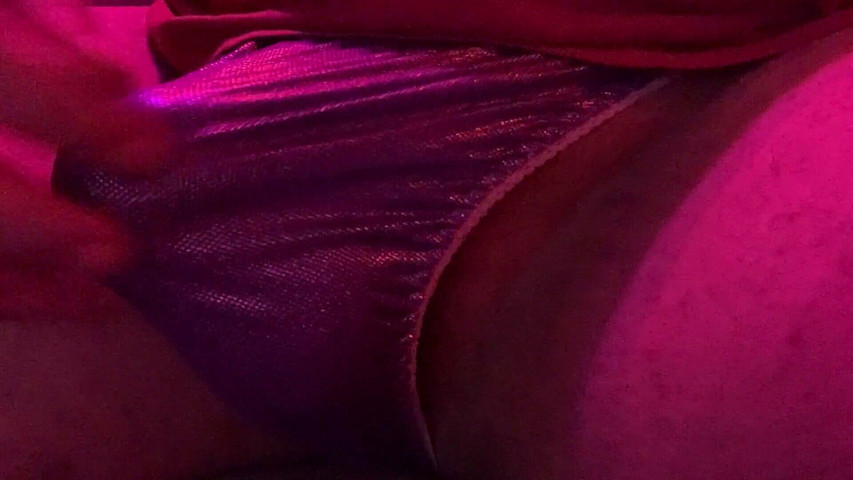 Panty Cum in a Purple Satin Thong (ThongsNPanties)