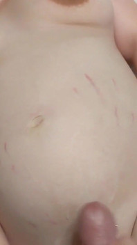 Mutual masturbation cum on pregnant belly