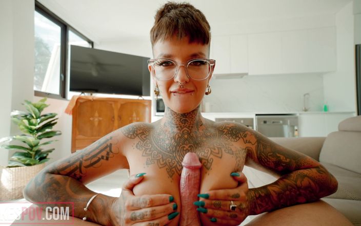 Lukes POV: Tattooed Babe Gets a Mouth Full of Cum